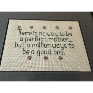Completed Cross Stitch Framed Good Mom Wall Art 10x12 Cottagecore Mother